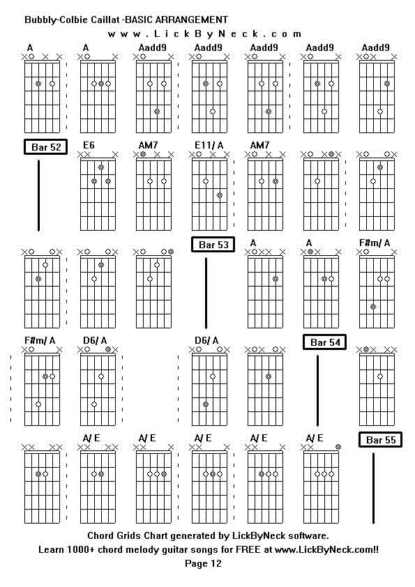 Chord Grids Chart of chord melody fingerstyle guitar song-Bubbly-Colbie Caillat -BASIC ARRANGEMENT,generated by LickByNeck software.